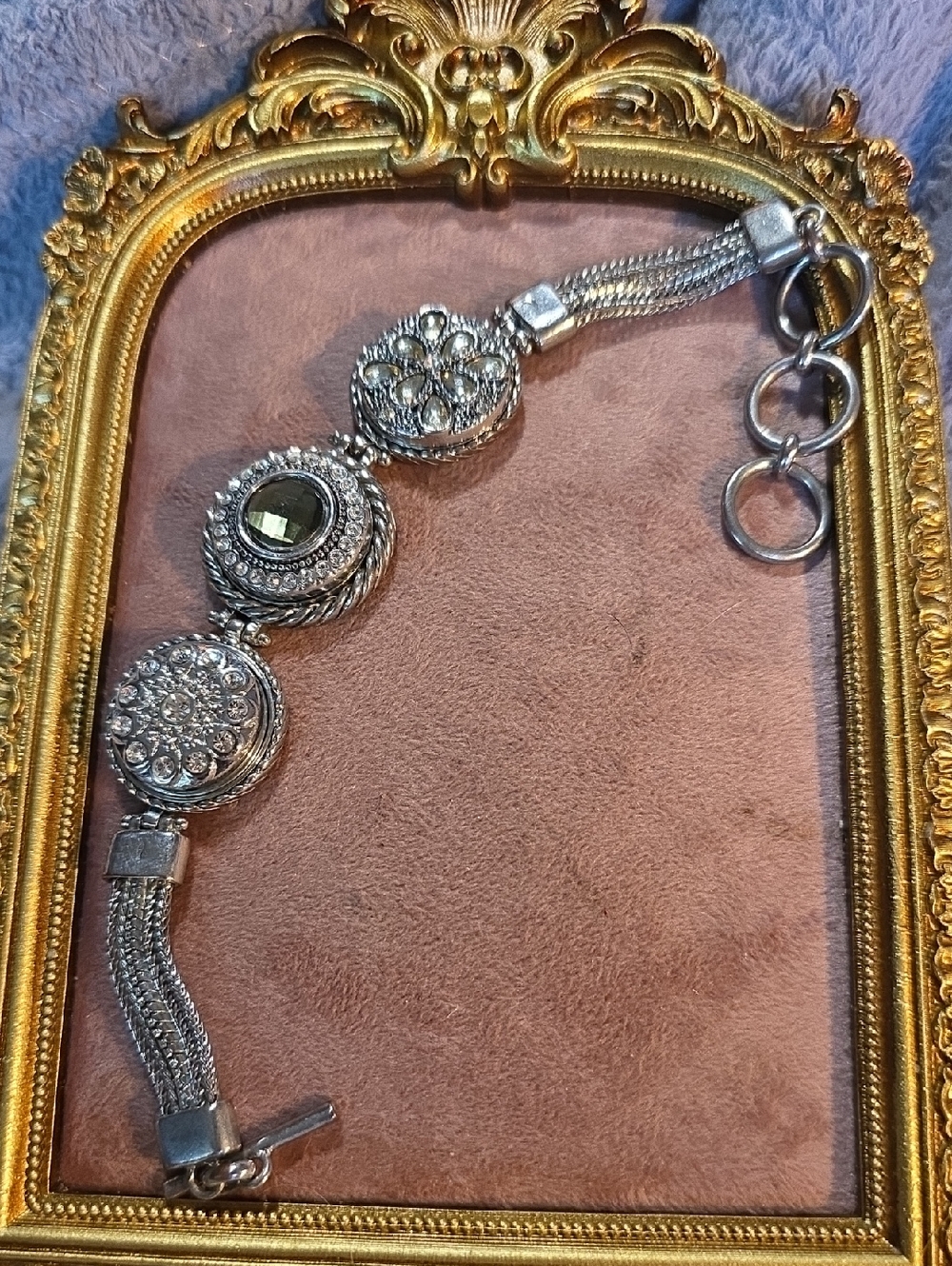 Vintage Ginger Snaps Silver-Tone Multi Medallion Bracelet & 3 Crystal Snaps